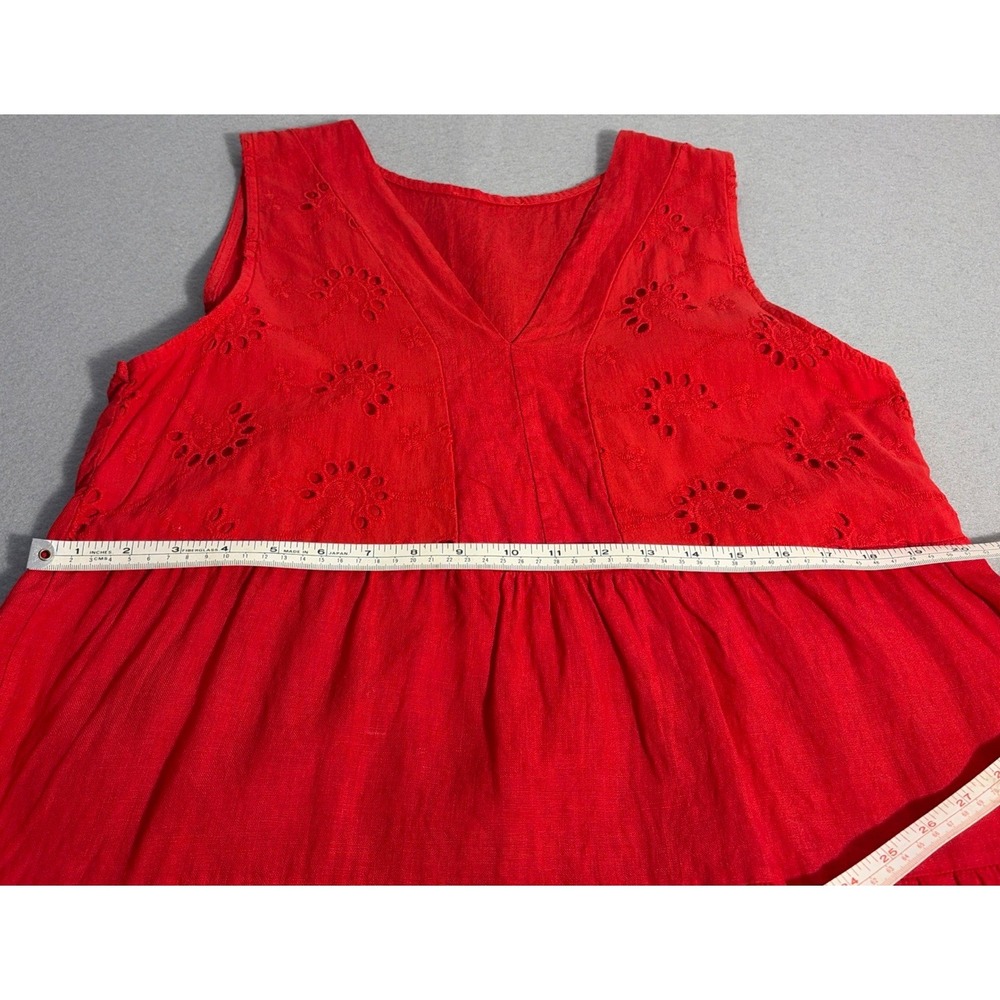 Women's Medium Red Linen Summer Dress Costal Summer Minimal - Picture 8 of 9